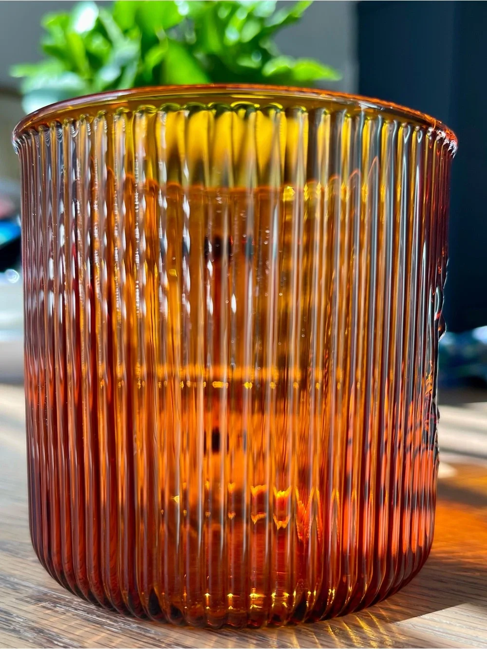 Starbucks 2025 Holiday Winter Amber Ribbed Glass Coffee Mug New